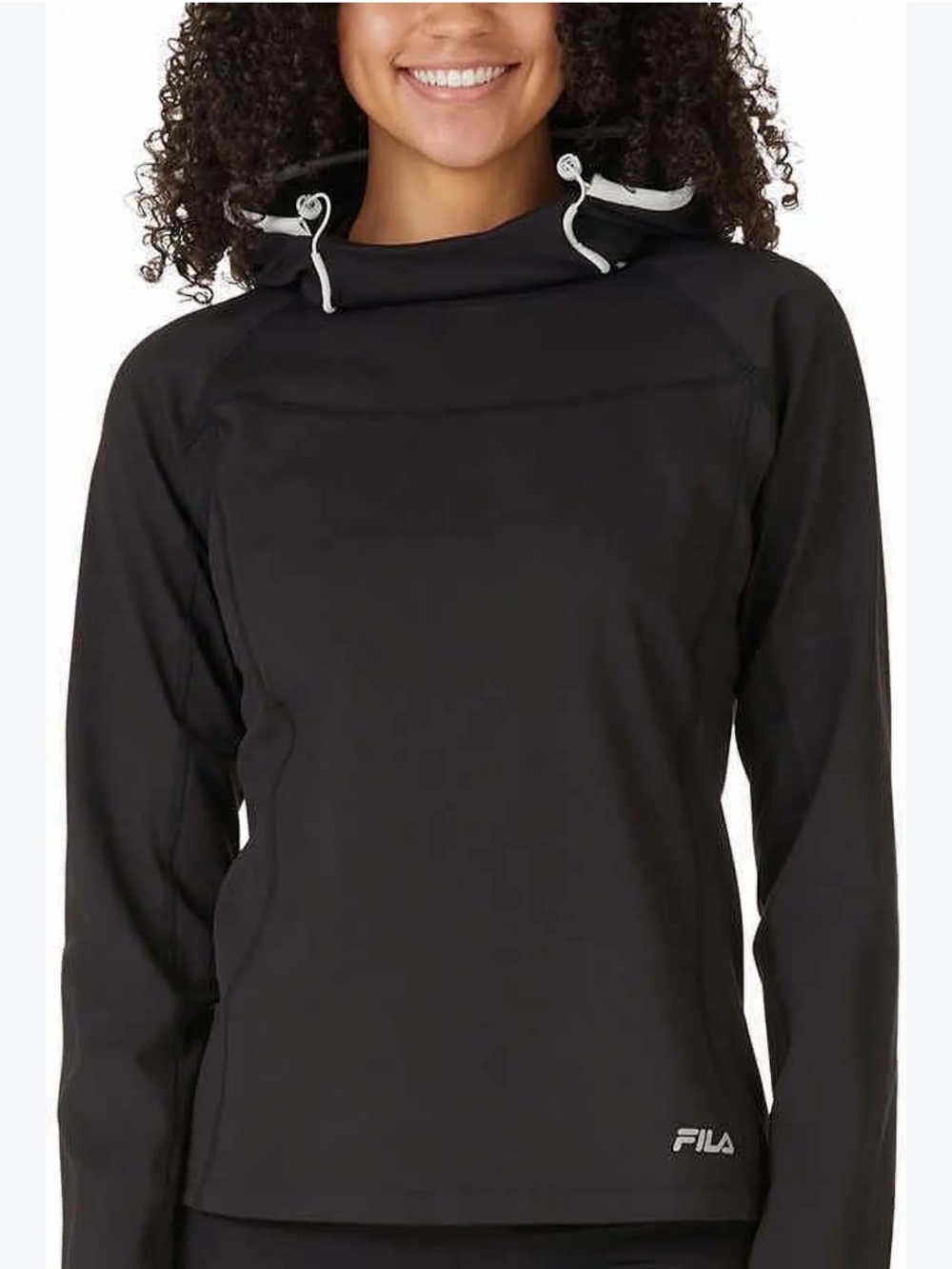 NWT Fíla Women’s Midweight Training Pullover Black, White Trim Hoodie Size Small